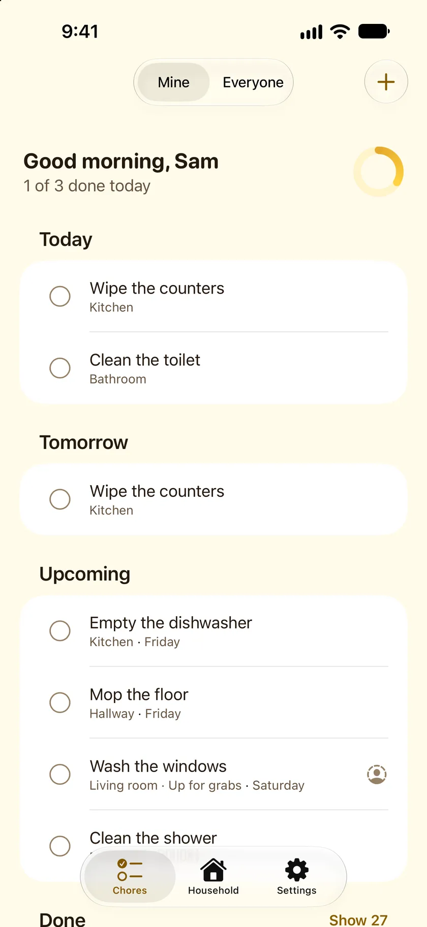 Spongi’s Chores tab with today’s chores